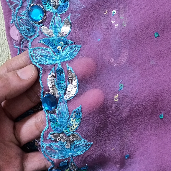 Purple n Turquoise blue Dupatta - Picture 6 of 7
